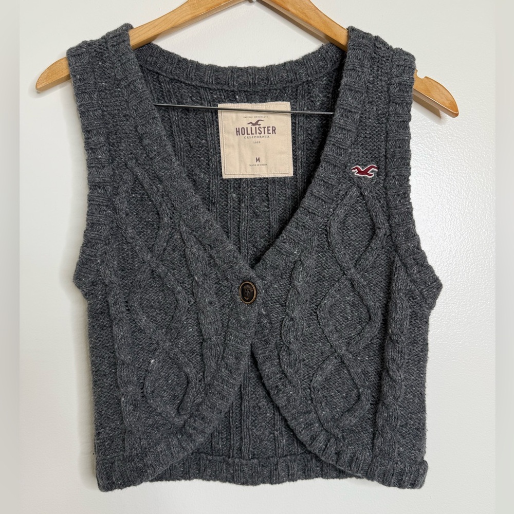 Hollister Gray Wool Blend One Button Vest Size Medium